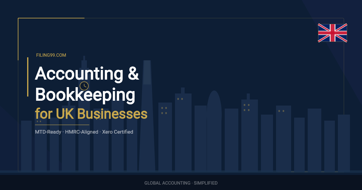 Professional bookkeeping and accounting services for UK businesses by Filing99 — MTD-ready, HMRC-aligned, Xero certified